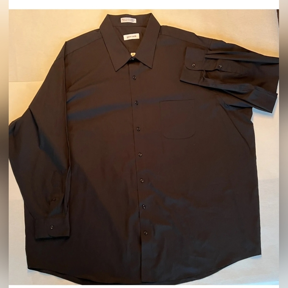 Pierre Cardin Men's Long Sleeve Button Down Black Dress Shirt Big 3XL 19-19 1/2